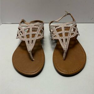 Faded Glory Women's Thong Sandals Beige Rhinestone Embellished Casual Size 10